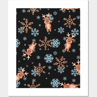 Christmas reindeer and snowflake pattern Posters and Art